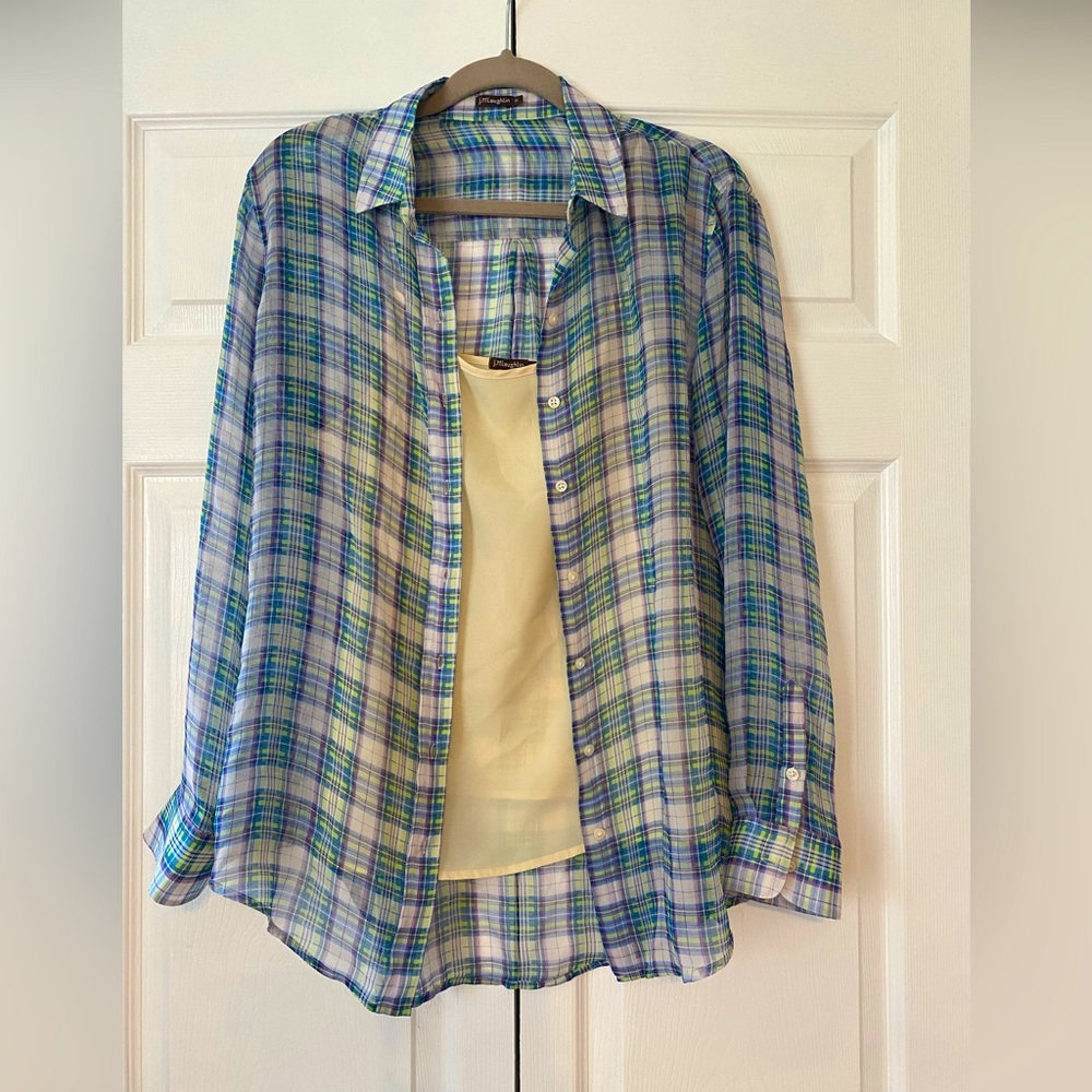 J. McLaughlin 2 pieces- Silk Plaid Shirt Women Size Medium and camisole